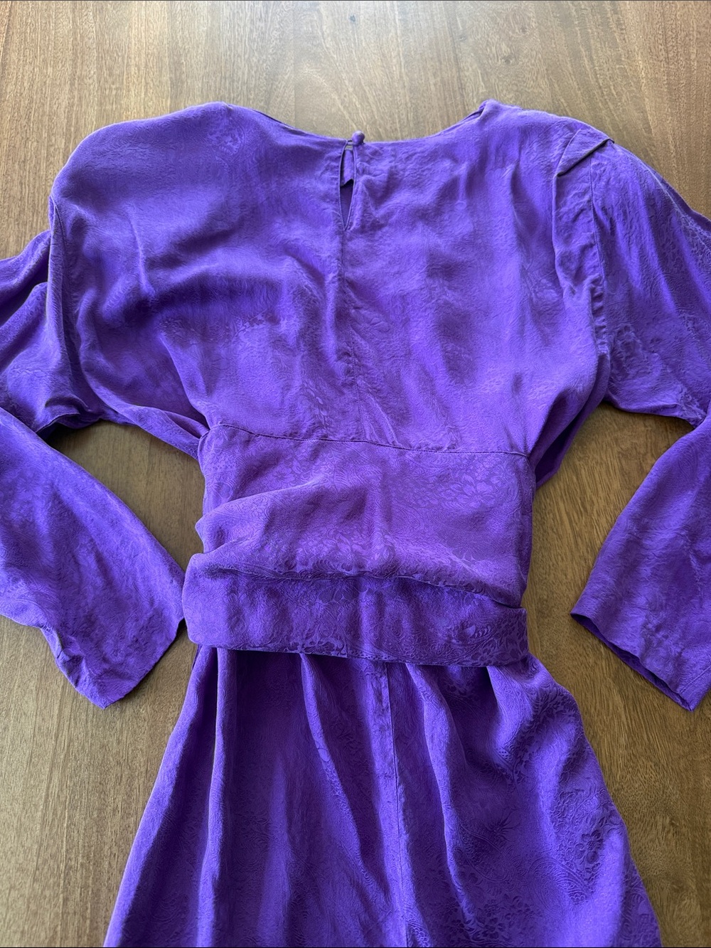 Vintage Silk Purple Long Sleeve Wrap Dress - Picture 4 of 7